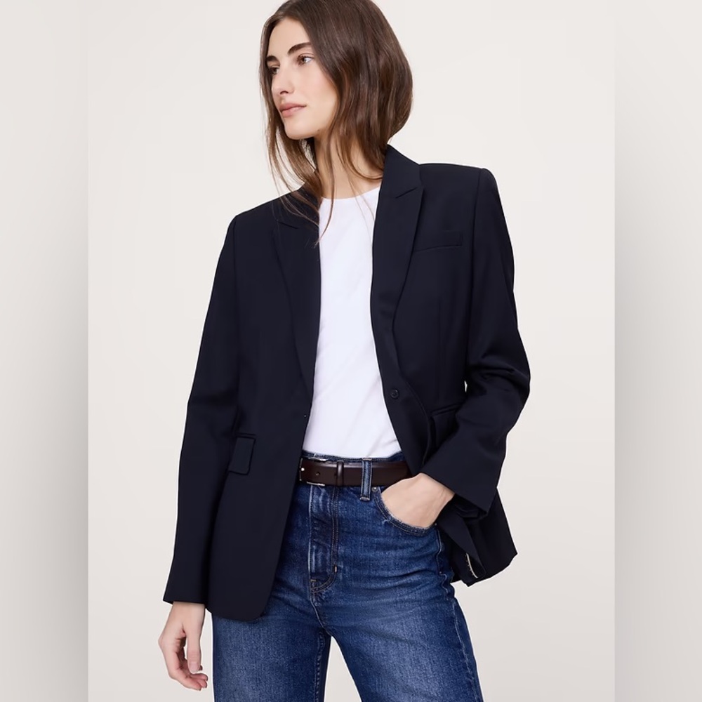 NWT! Banana Republic Navy Blue Slim Italian Lightweight Wool Blazer - Size 10